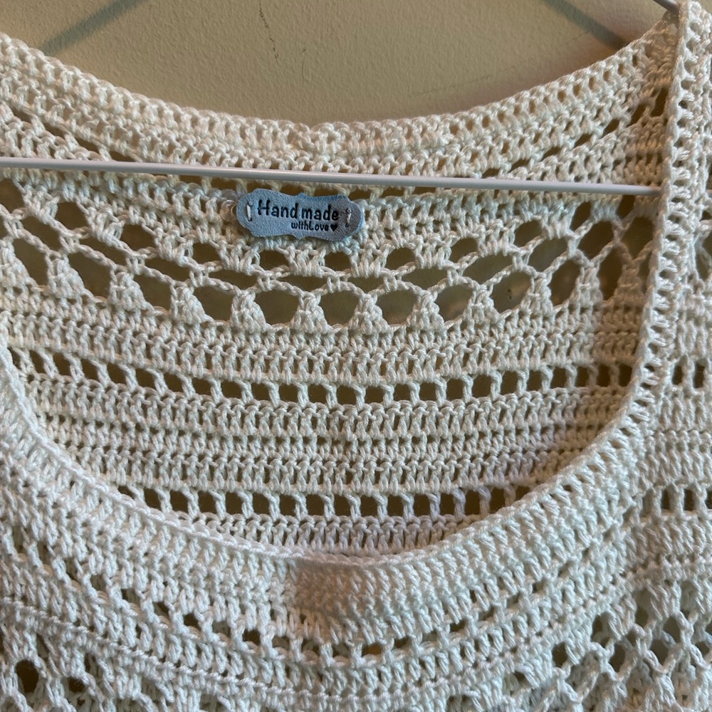 Crochet Striped Dress in White, Pink, and Blue - Picture 7 of 13
